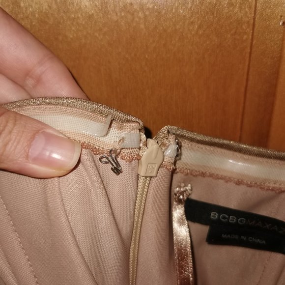 EUC BCBG Max Azria Strapless Gold Bandage Dress - Picture 6 of 6